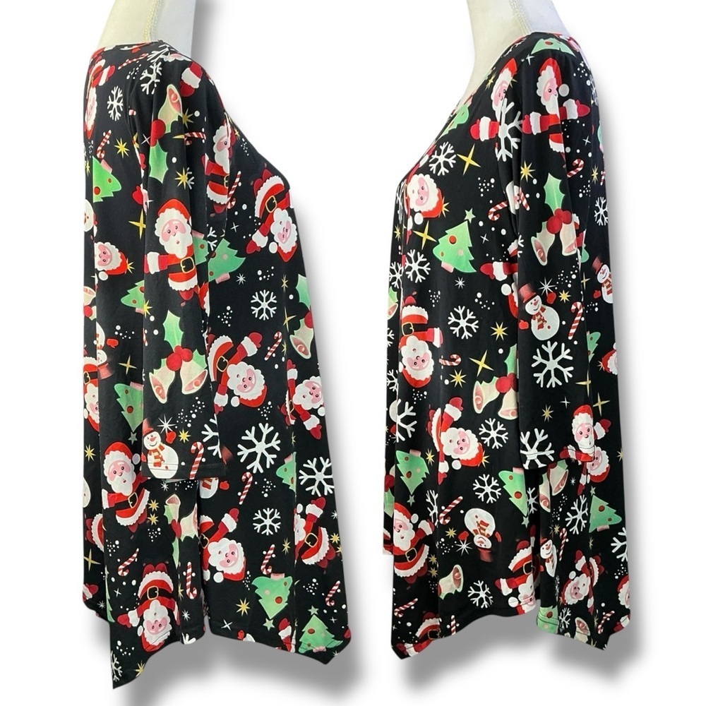 Larace Christmas Tunic Top Handkerchief Hem  3/4 Sleeve Round Neck Holiday Med - Picture 11 of 16